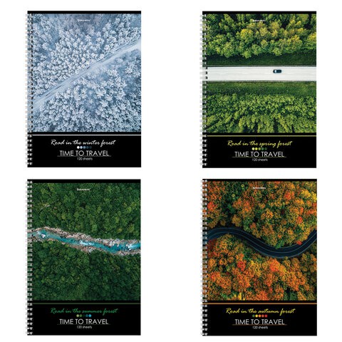 Тетрадь на пружине А4 Brauberg Seasons 120 листов, клетка 404071 цена за 4 шт , 